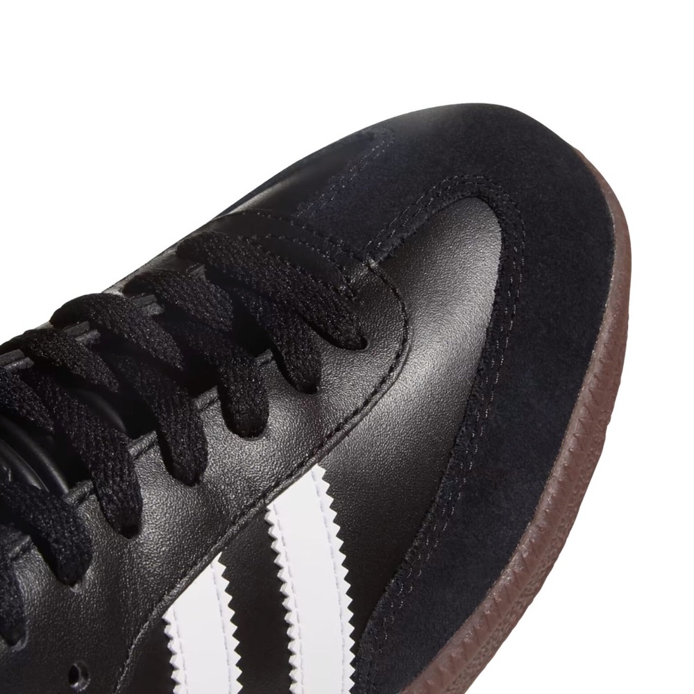 adidas Men’s Black classic Sneakers with White Stripes and Gum Sole - Picture 2 of 6